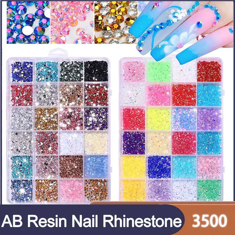 1 Box AB Jelly Resin Nail Rhinestones Round Flatback Glittler Fluorescent Stones Nail Charms Accessories 3D Nail Art Decoration