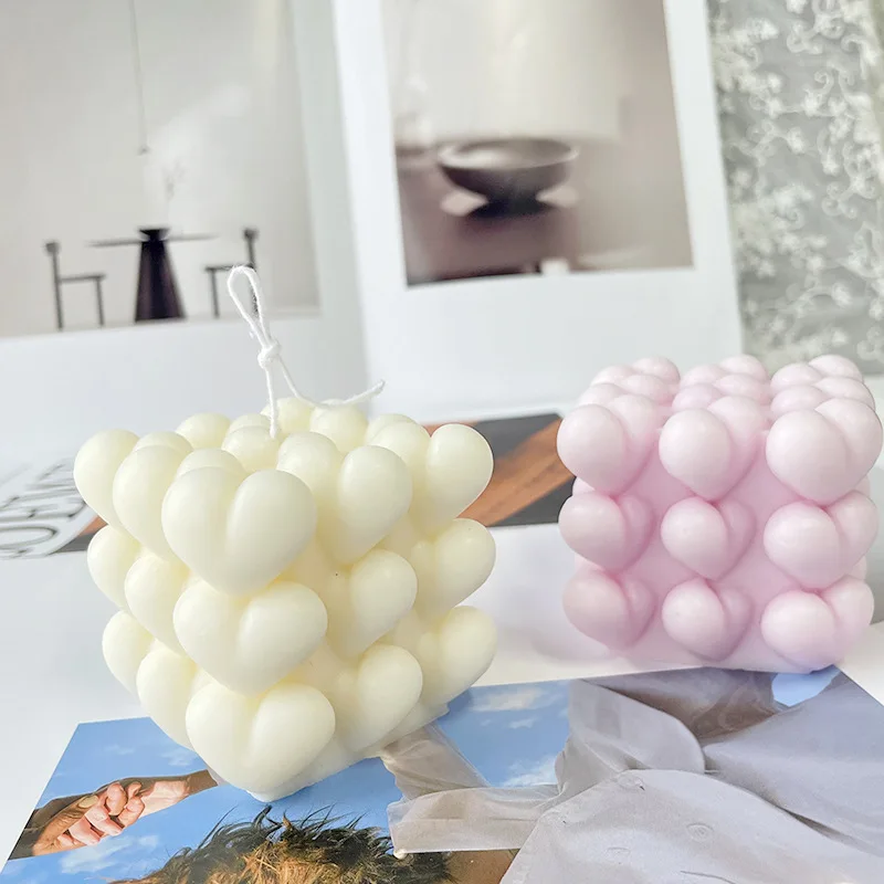 

3D Heart Bubble Cube Resin Silicone Candle Mold Square Heart Mould Handmade
