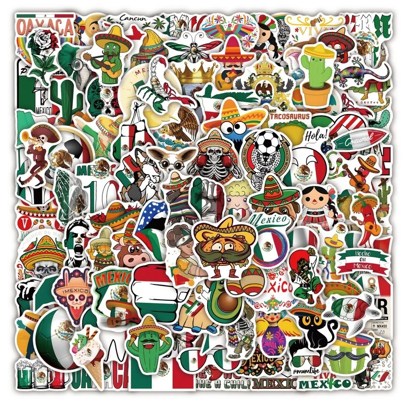 

100Pcs Mexican Style Graffiti Stickers Cartoon Lable DIY Notebook Skateboard Phone Luggage Car Scrapbooking Waterproof Decals