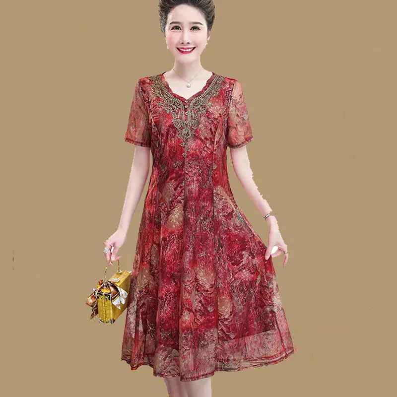 

2022 Women's TempErament Summer New Elegant Casual Short-Sleeve Button Dress Mid-length Female V-Neck Buttoned Loose Dress 6xL