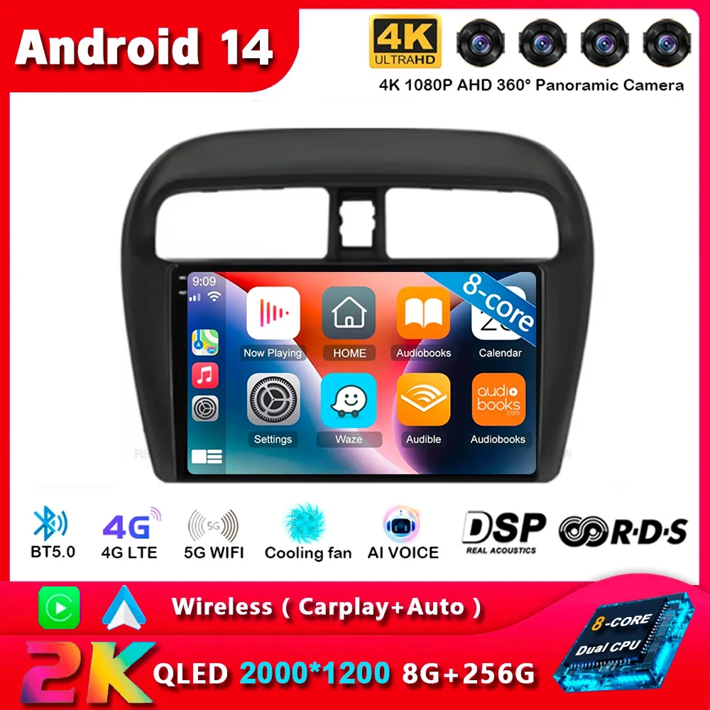Android 14 Carplay Auto для Mitsubishi Mirage Attrage 6 2012 2013 2014-2018 2019 Мультимедийный автомобильный