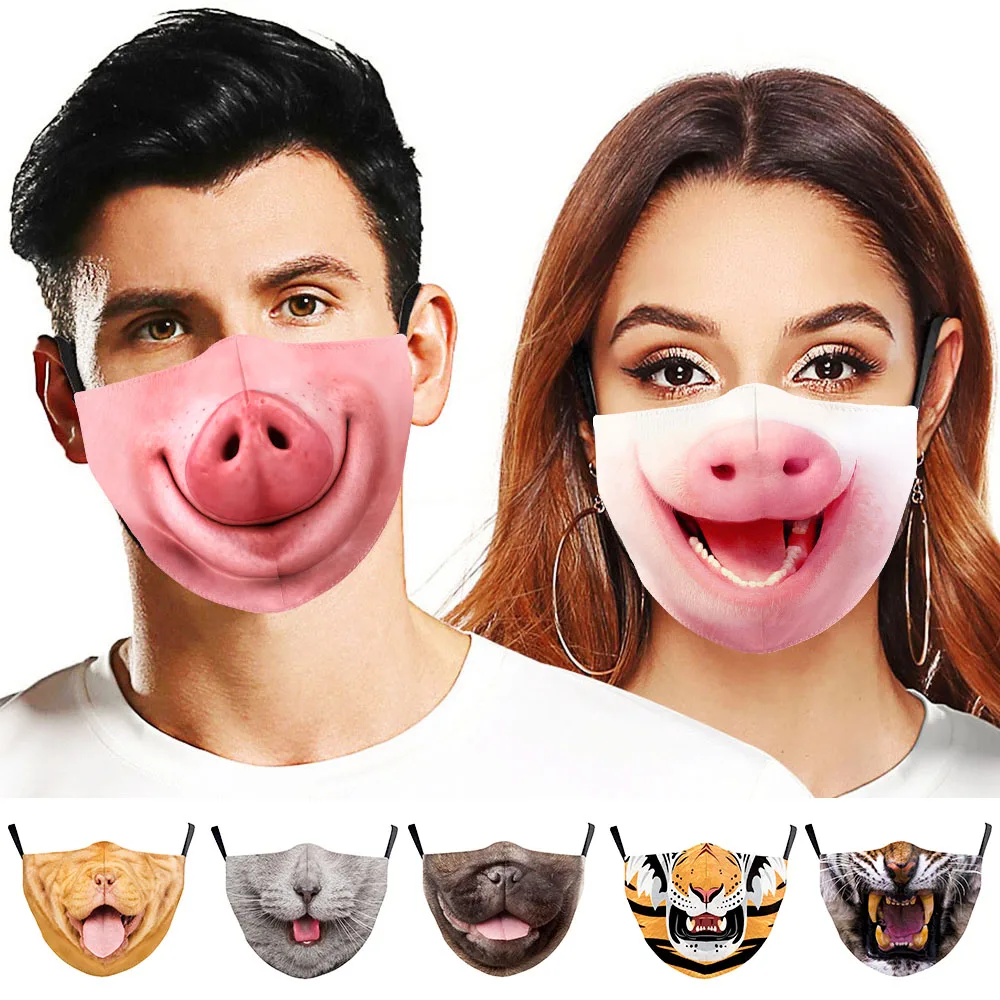 

Halloween Funny Cosplay Women Men Masks Cute Pig Cat Dog Tiger Face Mouth Decoration Dustproof Reusable Adult Outdoor Mask