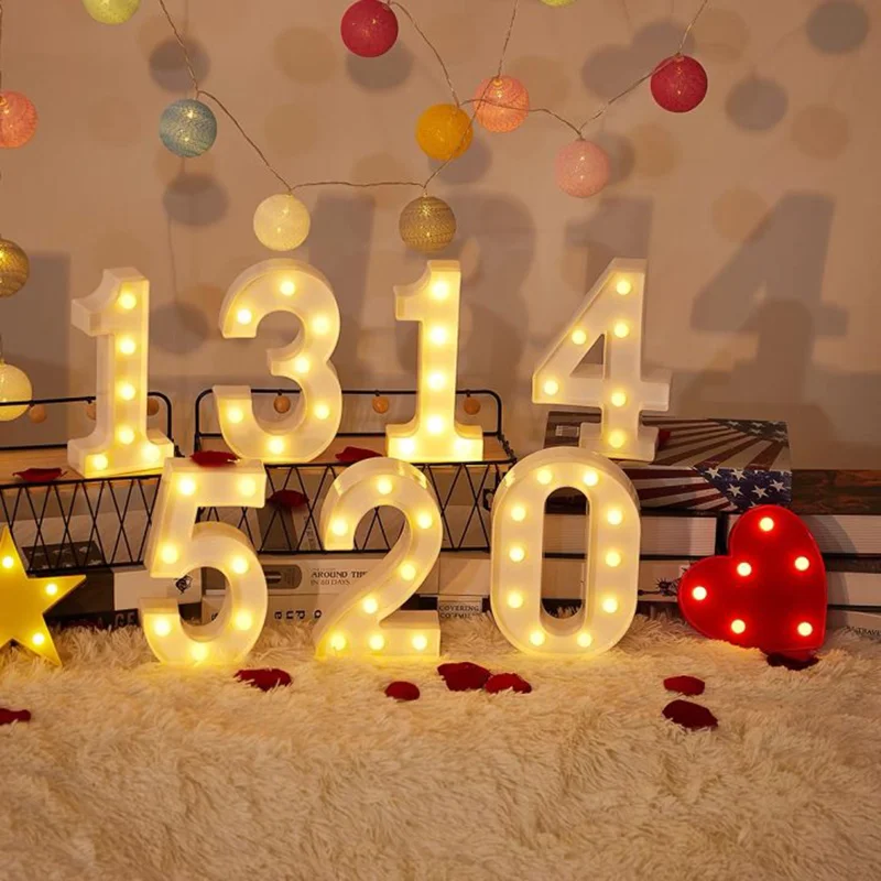 

21cm Luminous LED Letter Night Light 0-9 Number Lamp Diwali Romantic Wedding Party Bedroom Decoration Christmas