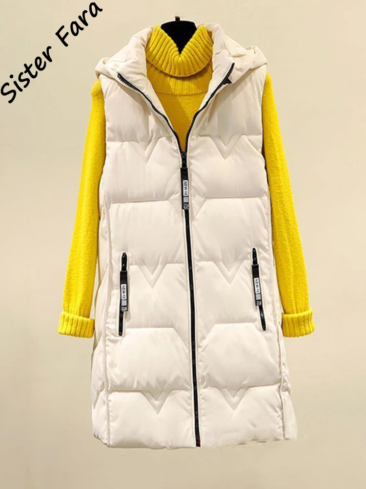 

Женский пуховой жилет с капюшоном Sister Fara, свободная хлопковая длинная куртка средней длины со съемной шапкой, 3XL, Осень-зима