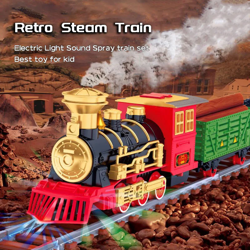 

Electric Steam Train Car Toys Set Railway Tracks Steam Locomotive Engine Diecast Model Educational Game for Kids Christmas Gift