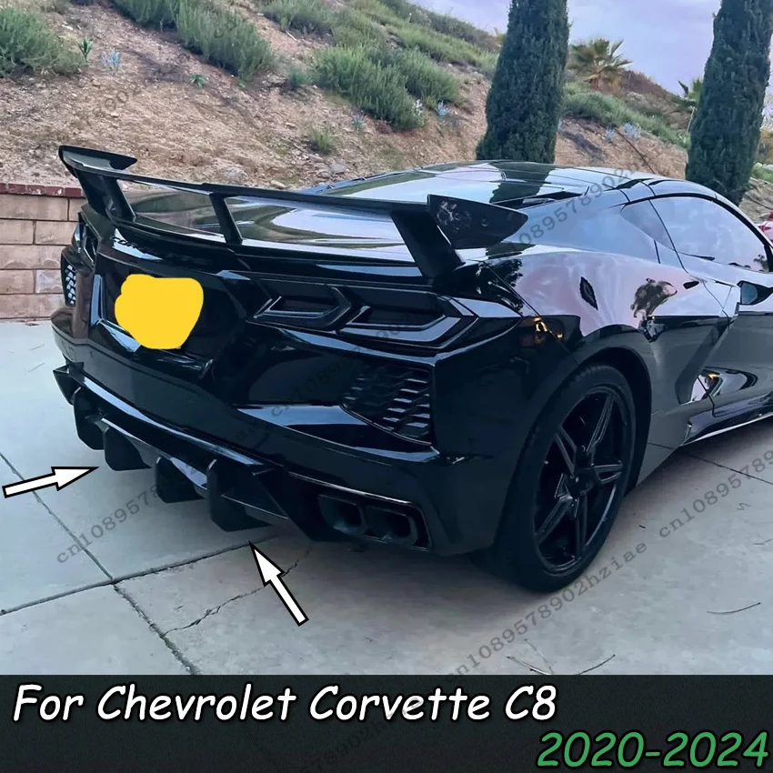Фото Диффузор заднего бампера в стиле плавников акулы для Chevrolet Corvette C8 Z51 STG E-ray 2020-2024, черный задний спойлер для губ, комплекты кузова №1