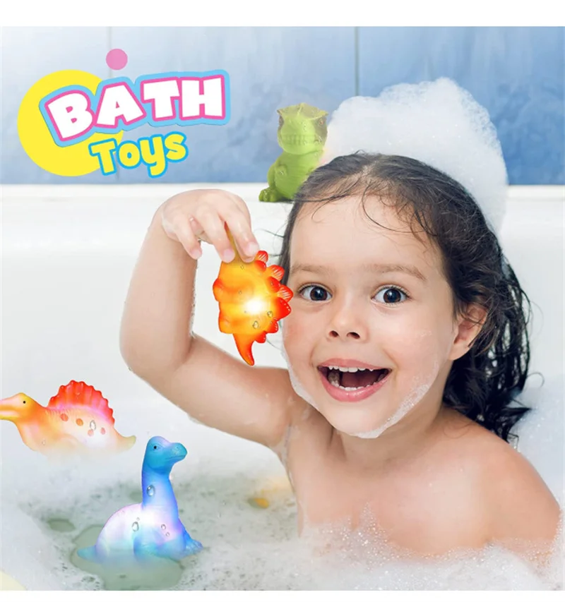 

Baby Bath Toy Rubber Dinosaur Light Up Beach Pool Shower Game LED Glowing toddler toys Luminous Kids Water Toys