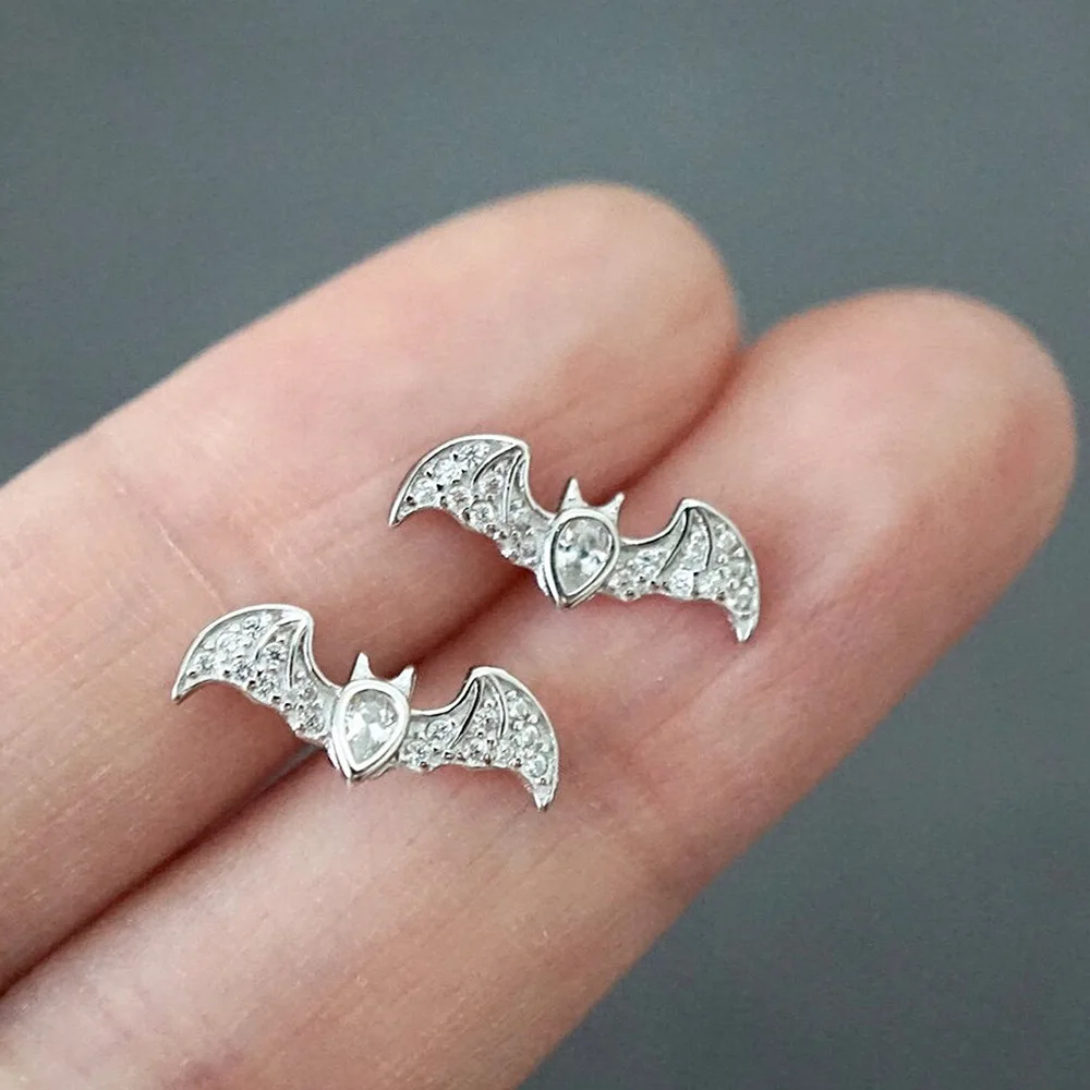 

Fashion Silver Color Bat Stud Earrings for Women Inlay Zircon Crystal Earrings Party Jewelry Accessories Gifts