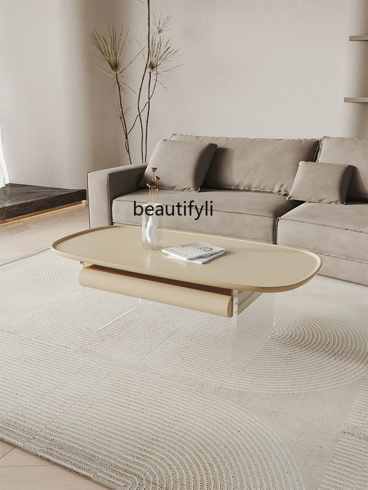 

zqModern Light Luxury Coffee Table Simple Style Acrylic Suspension Tea Table with Drawer