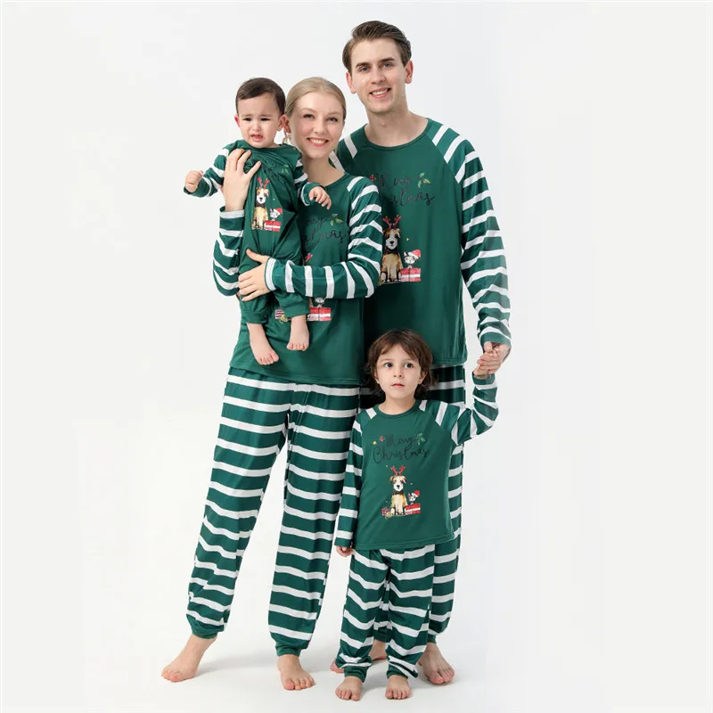 

2022 New Family Pajamas Set for Dad Mom Daughter Son Matching Clothes Christmas Adult Baby Kids Stripe Cartoon Print Suit