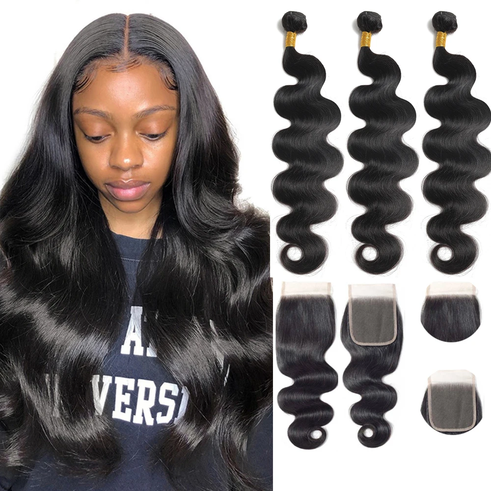 

Malaysian HC Hair body Wave Lace Frontal Closure With Bundles Mongolian Hair 3 Bundles Human Hair Weave With Pre Plucked Frontal