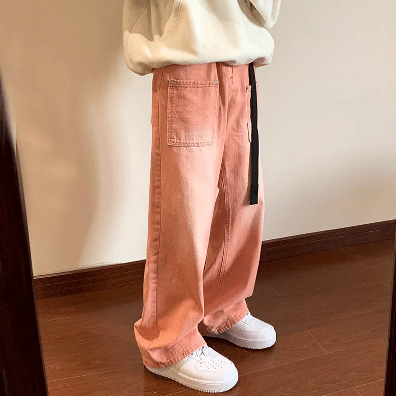 Pink Green Purple Baggy Jeans Men Fashion Retro Casual Straight Jeans Men Streetwear Hip Hop Loose Denim Pants Mens Trousers