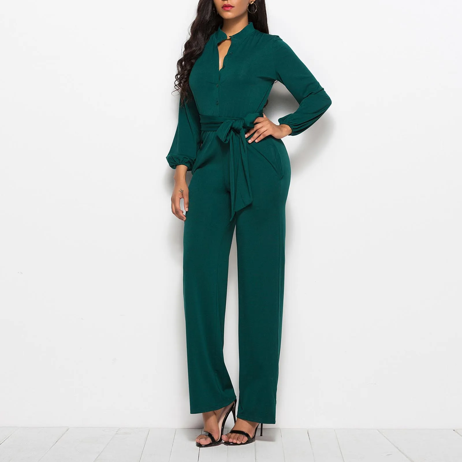 

Elegant Jumpsuits Women 2023 Spring New V-Neck Sequins Party Jumpsuit Long Sleeve Solid Office Fashion Slit Hollow Long Romper