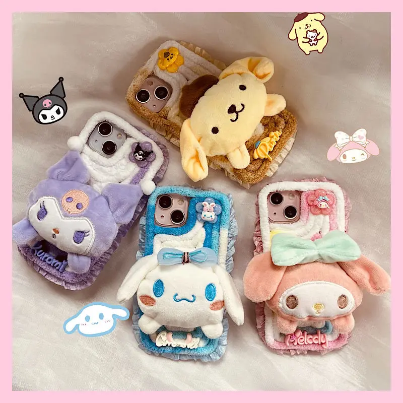 

Kawaii Sanriod Anime Hobby Cinnamoroll My Melody Kuromi Plush Phone Case Iphone11/12/13/14/pro/promax Women's Phone Case