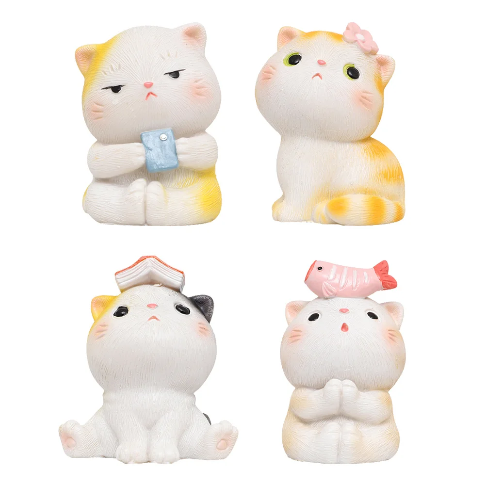 

4pcs Mini Cat Adornment Resin Cat Ornament Ornament Animal Decoration
