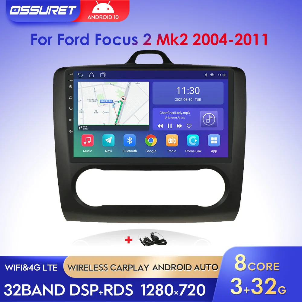 

Android10 9'' Car Radio Multimedia Video Player For Ford Focus 2 Mk2 2004-2011 Exi AT Navigation 2 Din BT 4G No Dvd Free Camera
