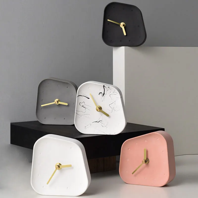 

Nordic Home Decoration Accessories Geometry Shaped Cement Table Clock Desktop Decoration Mute Concrete Small Desk Clock