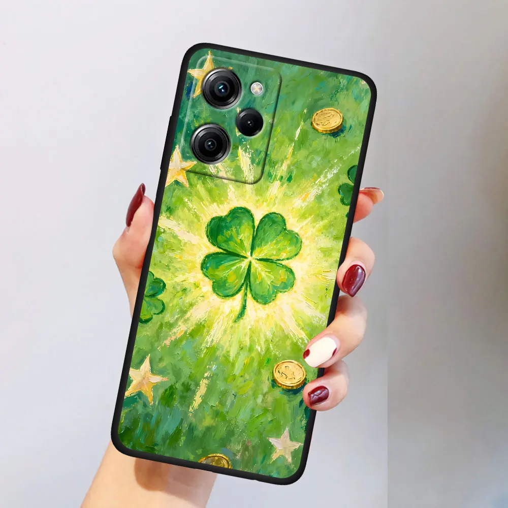 Фото Чехол Lucky Four Leaf Clover для Xiaomi Poco X4 F7 X3 NFC X5 M4 M7 F5 C65 M6 M3 Pro X2, черный чехол из ТПУ для мобильного телефона №2
