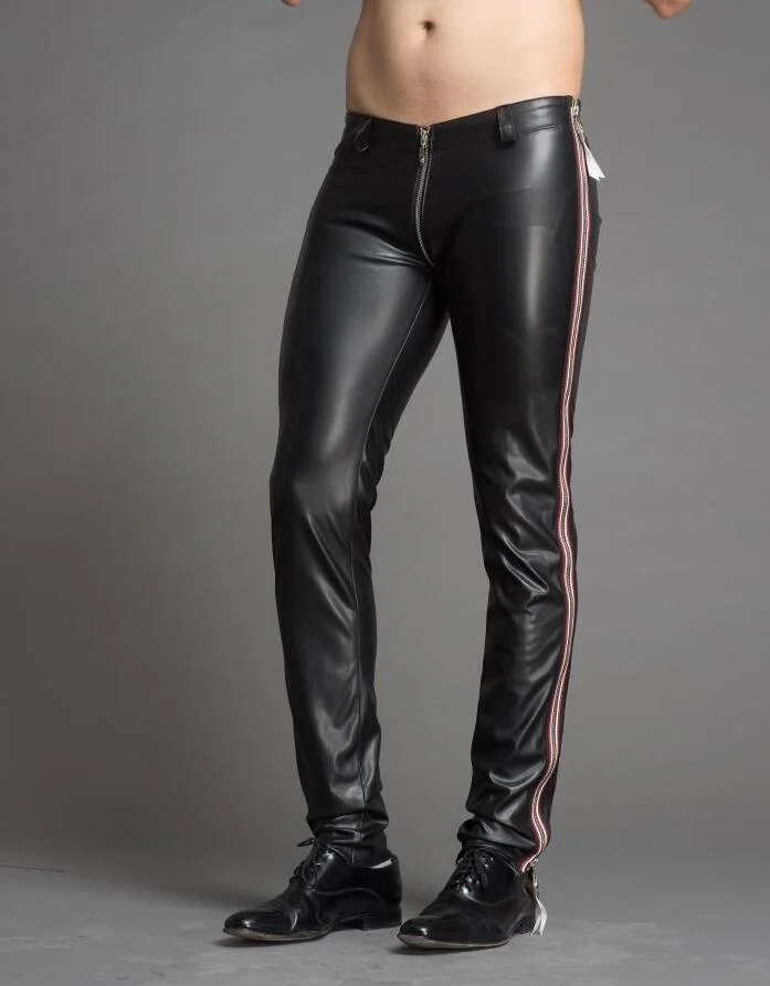 

Hot 2022 Spring New Men Zipper Elastic leather pants Motorcycle Fashion Casual black performances male trousers Plus Size 29-39