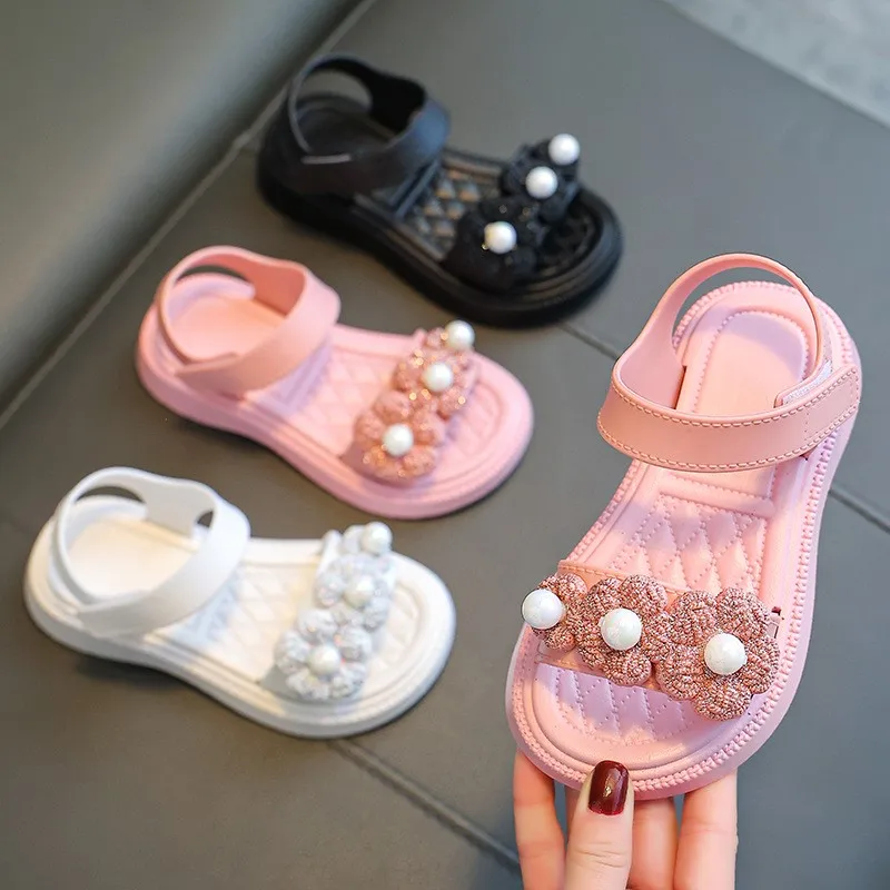 

COZULMA Children Girls Elegant Princess Beach Sandals Summer Shoes Size 24-35 Baby Kids Girls Hook & Loop Flower Sandals