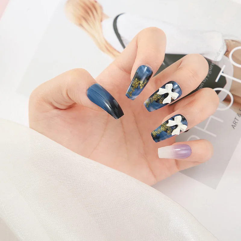 

24 шт., набор искусственных ногтей со стразами