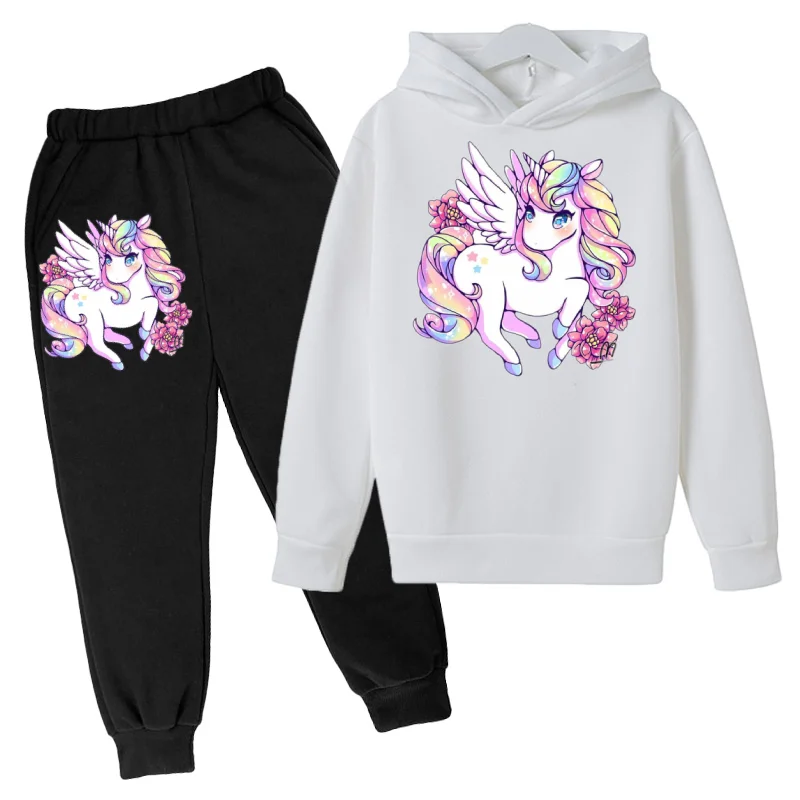 

New Boys Girls Suits Unicorn Kids Sportswear Rainbow Horse Cartoon Printed Baby Clothes Cosplay Sweatshirts