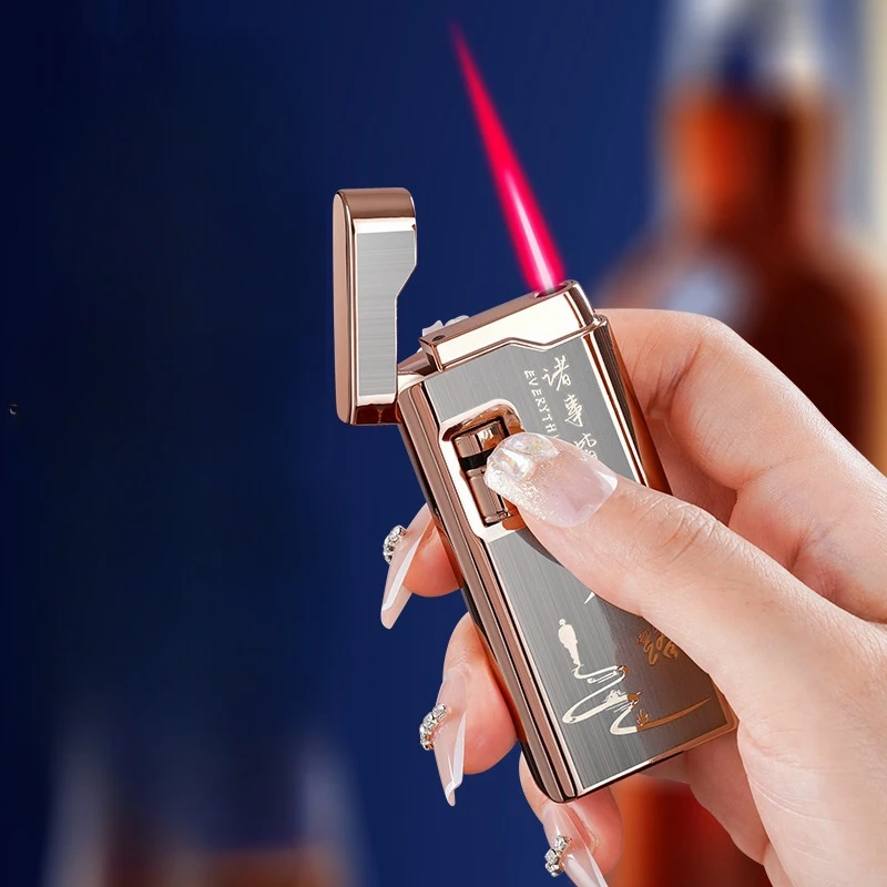 

2023 Metal Windproof Direct Punch Red Flame Turbo Torch Butane Gas Lighter Pulley Ball Ignition Lighter Unusual Gift for Men