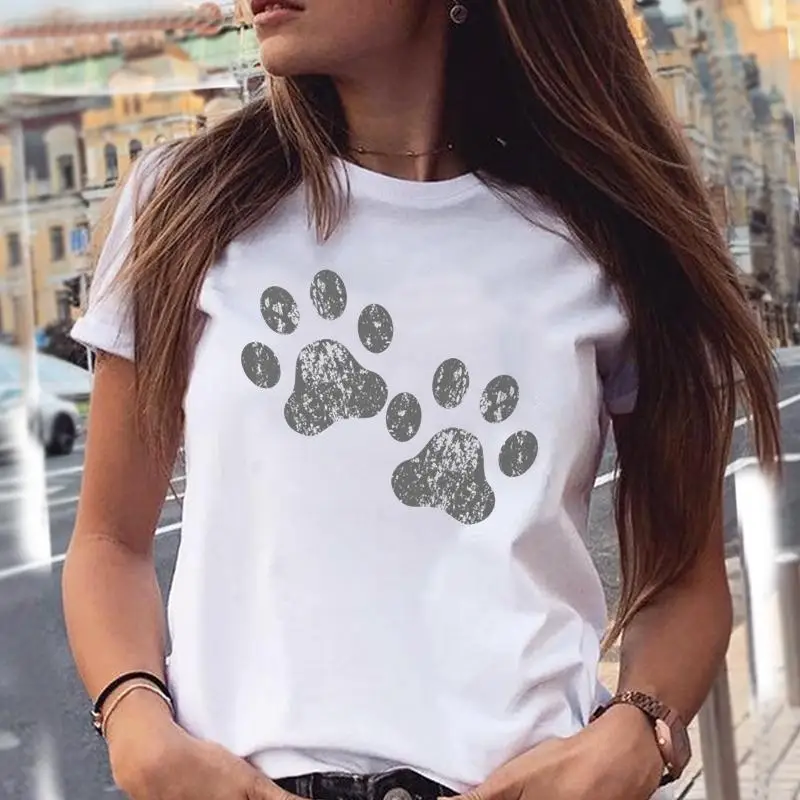 

Женские футболки, новинка, Стильная летняя футболка с принтом в виде милых собачьих лап, животных из мультфильмов, животных, женская футболк...
