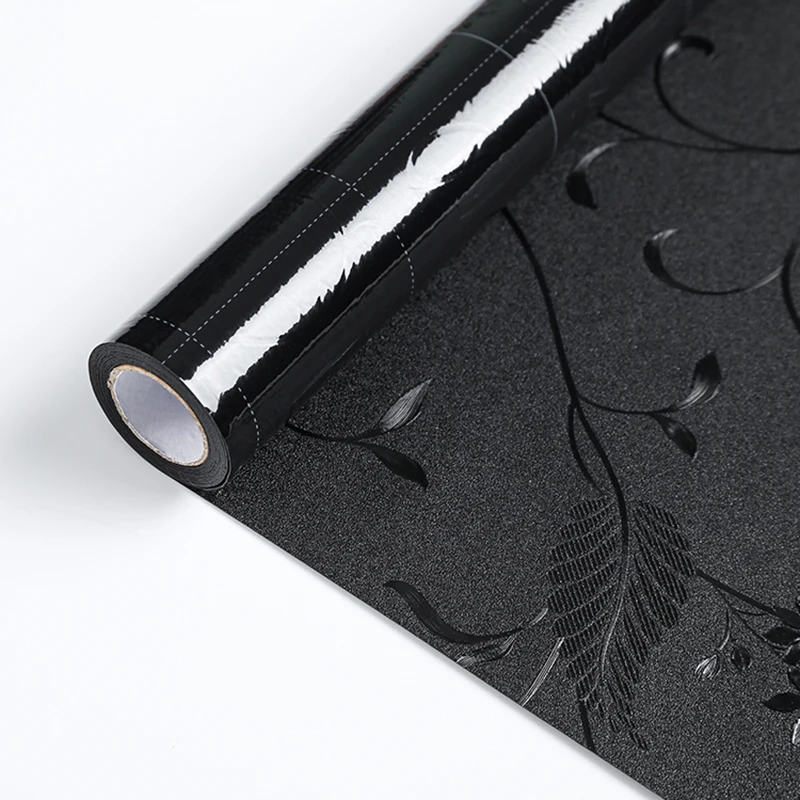 

Etched Flowers Total Blackout Privacy Window Film 100% Light Blocking Adhesive Glass Door Film Darkening Window Sticker for Home