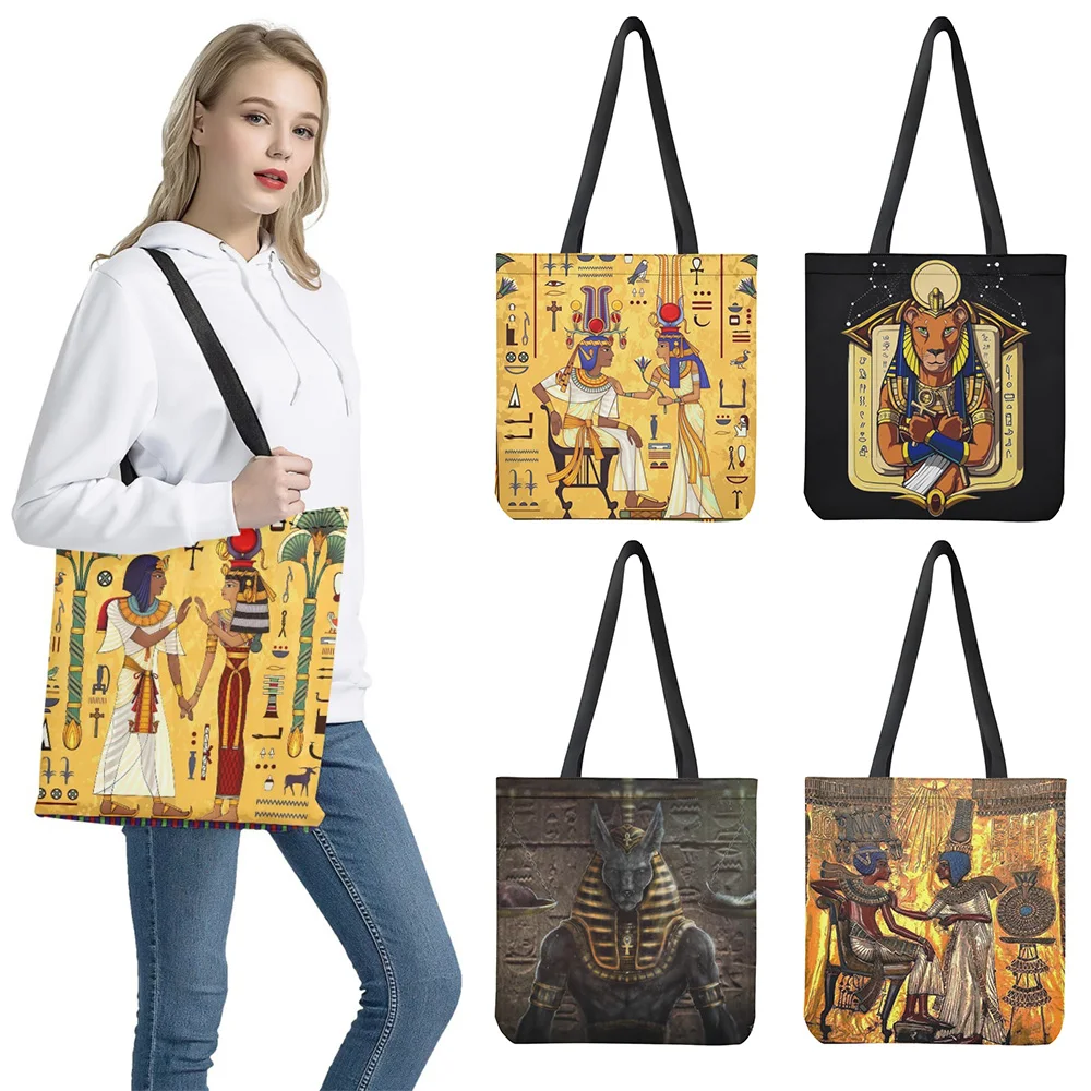 

Coloranimal Ancient Egyptian Art Print Shopping Bag Women Handbag Egypt Pharaoh Anubis Shoulder Tote Bag Reusable Shopper Bags