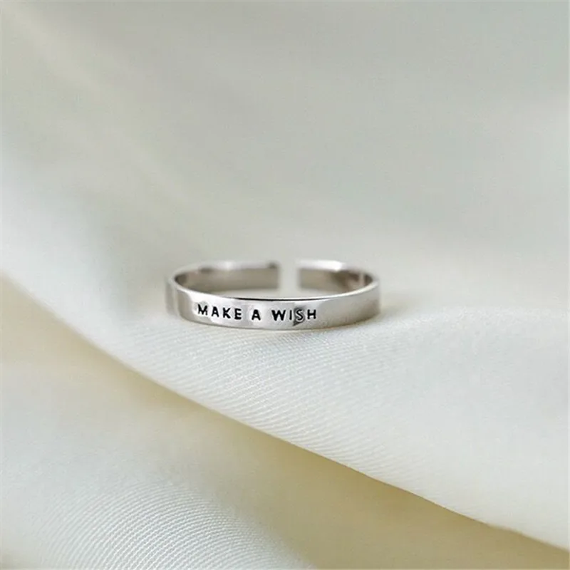 

PANJBJ 925 Stamp Silver Color Lucky Letter Ring For Women Lover Korea Manke A Wish Adjustable Jewelry Birthday Gift Dropship