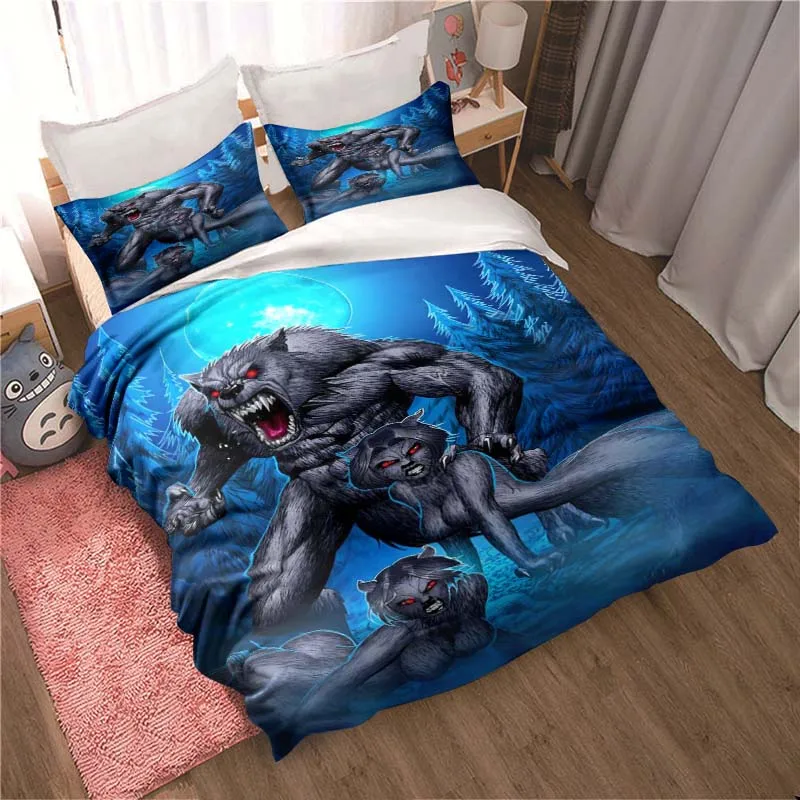 

Mutant Werewolf Fear Beauty and The Beast Print Three Piece Bed Set Sheet Bedroom Living Room Office Conditioner Gift Friends