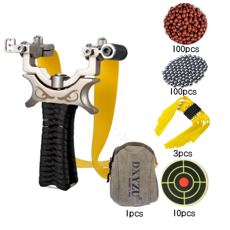 

Stainless Steel Slingshot flat Leather Catapult Swivel head Aiming Shooting Hunting Precision Shooting Outdoor Sports