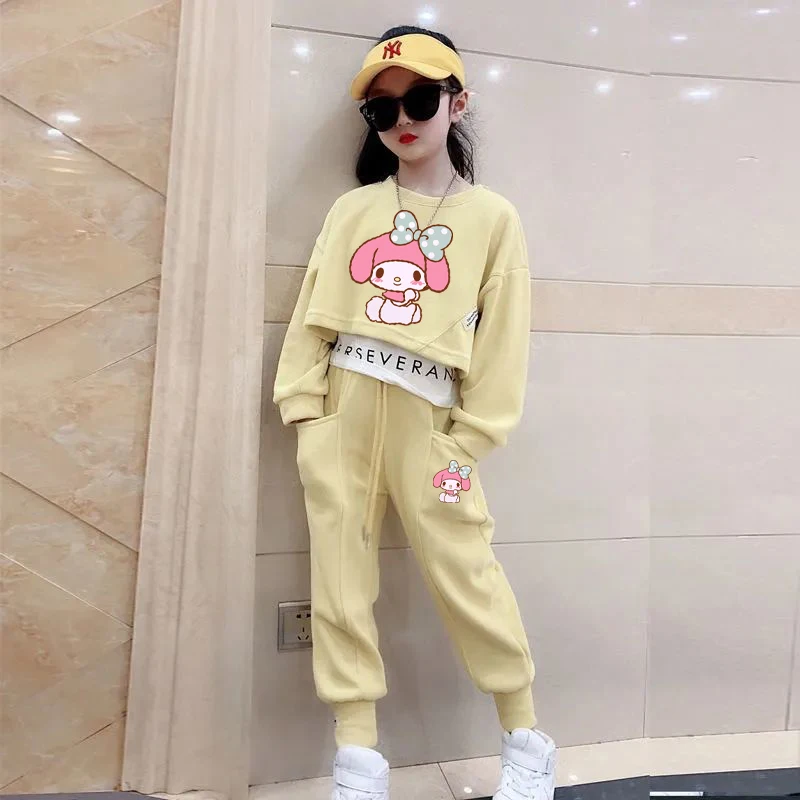 

Sanriod Anime Kuromi Melody Cinnamoroll Pochacco Kid Princess 2Pcs Clothes Girl Kpop Autumn Sweatshirt Tops Pants Y2K Sportswear