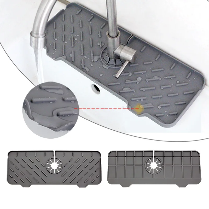

Kitchen Silicone Faucet Mat Absorbent Mat Sink Splash Guard Drain Pad Double Sided Use Bathroom Sink Countertop Protector Mat
