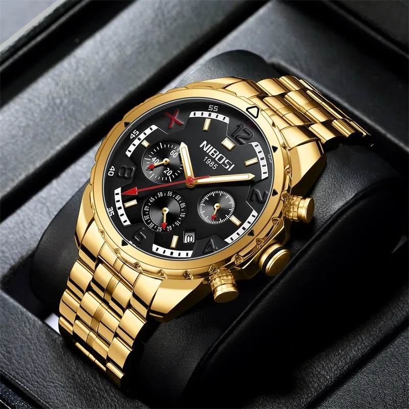 

NIBOSI Fashion Men Watches Top Luxury Brand Full Steel Waterproof Sport Men Quartz Watch with Date Chronograph Luminous Hands