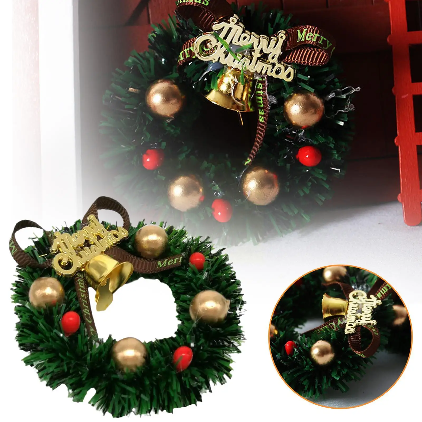 

New Dollhouse Christmas Wreath Miniature Christmas Garland Dollhouse Accessories Wall Children Model Decoration 1:12 Toys G I3j0