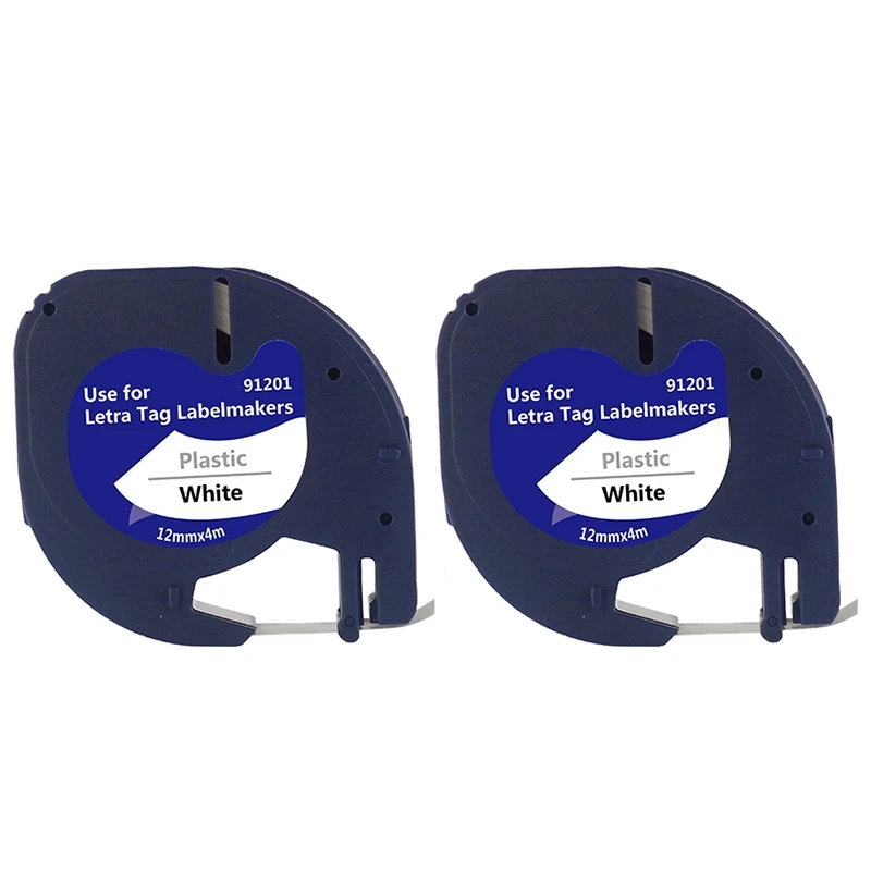 

2 Pack Plastic Label Tapes For DYMO Letratag 91201 Black On White (12Mm X 4M) For LT-100H, LT-100T, LT-2000, QX50