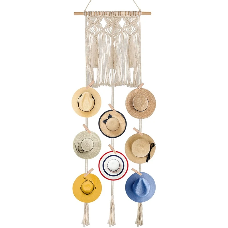 

Hat Wall Hanging Boho Hats Rack Hat Wall Hanger Organizer Hats Holder Wall Organizer Hat Hanging With 10 Pcs Clips