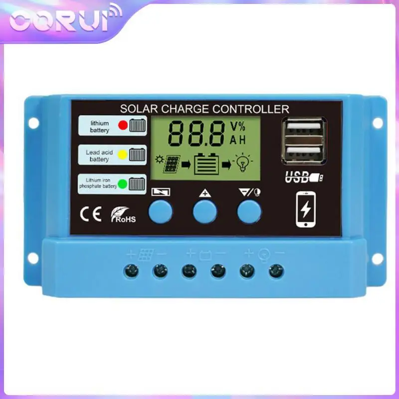 

Контроллер заряда солнечной батареи Corui PWM 10 А 20 А 30 А 12 В 24 В, регулятор солнечной панели PV с ЖК-дисплеем, контроллер зарядки с двумя USB-портами