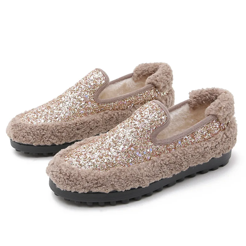 Plush Shoes Women Winter Outdoor New Fashion Mixed Colours Design Platform Shoes Lightweight Shoes for Women Large Size Loafers