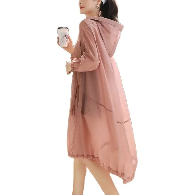 

Long Ice Silk Sun Protection Clothing Female 2023 NEW Summer Thin Windbreaker Loose Breathable Hooded Women's Coat Outerwear