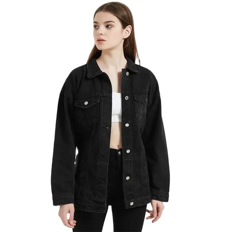 

Весенняя и Осенняя джинсовая куртка, женская черная куртка, пальто