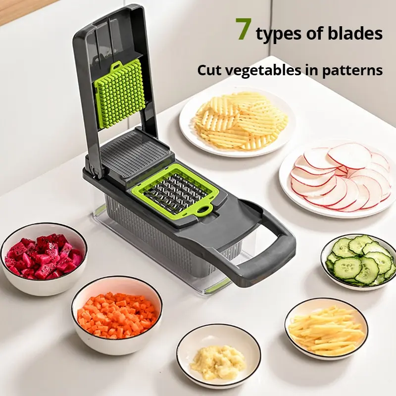 

Multifunctional Vegetable Slicer Shredders Cutter with Basket Fruit Potato Onion Mincer Chopper Grater Kitchen Accessories
