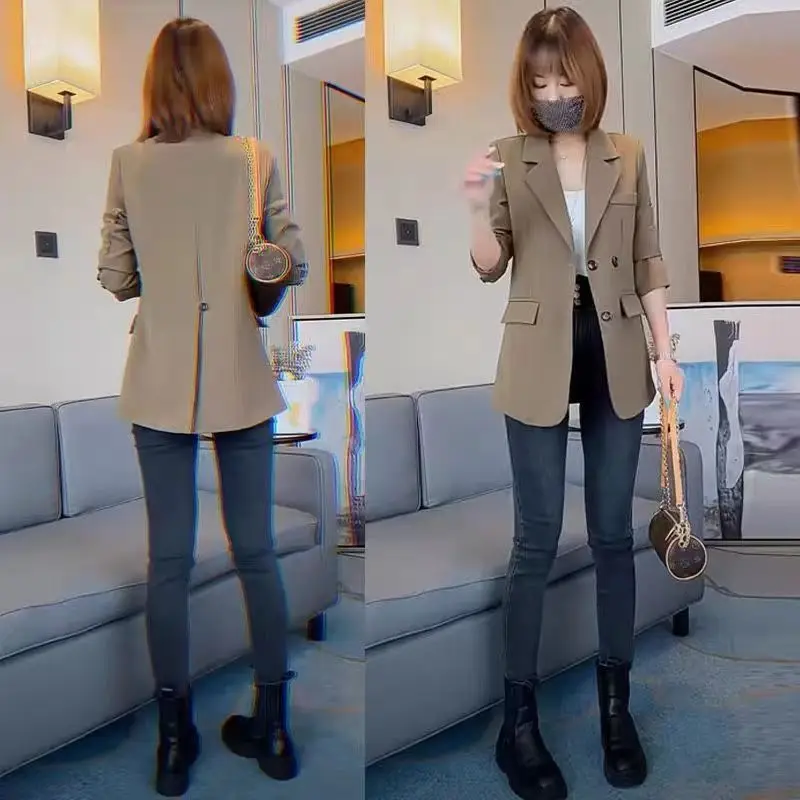 

Spring And Autumn Women's Small Suit Lapel Long Sleeve Coat Women's New Fashion Nun's Solid Color Small Suit