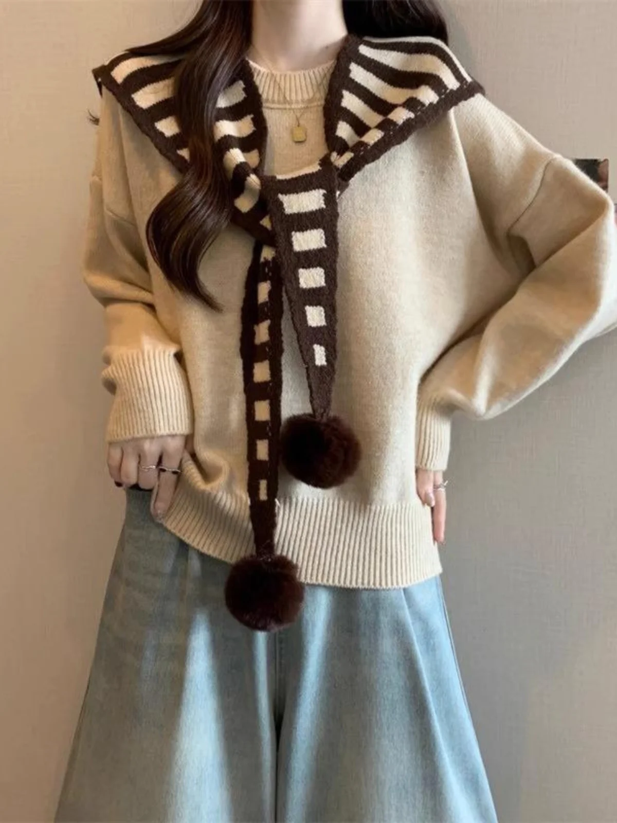 Поддельный двухсекционный шаль вязаный красный пуловер Ankela свитер женский