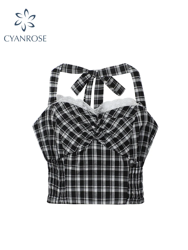 

2021 Summer Vintage Retro y2k Crop Tops for Women Sexy Backless Lace-up Camisole Harajuku Korean Aesthetic 90s Halter Tops Tee