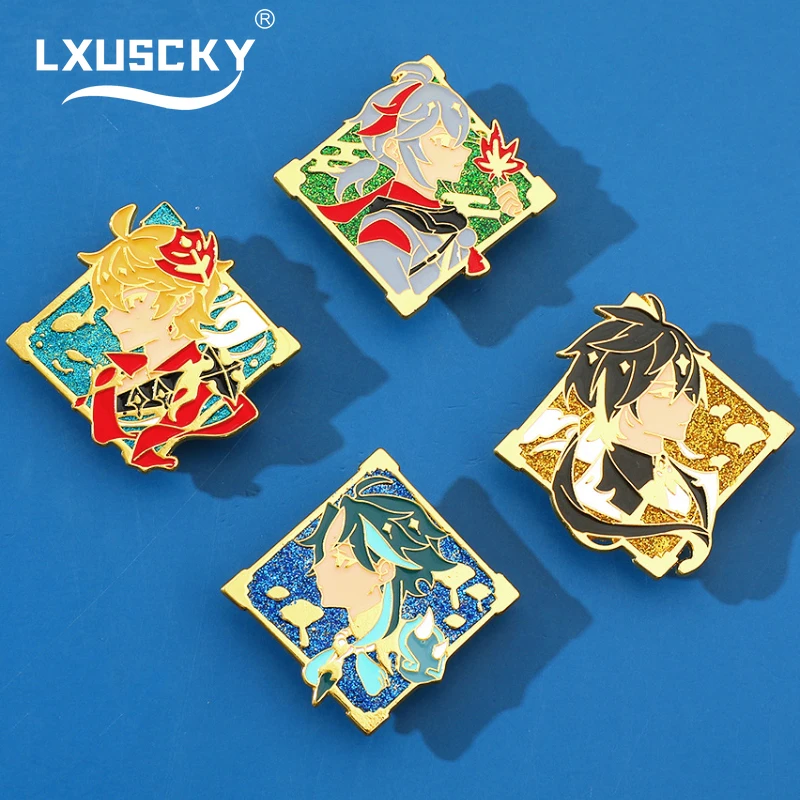 

Genshin Impacts Kaedehara Kazuha Tartaglia Zhongli Xiao Enamel Pin Cartoon Cute Boy Medal Brooch Video Game Fans Badge Lot Gift