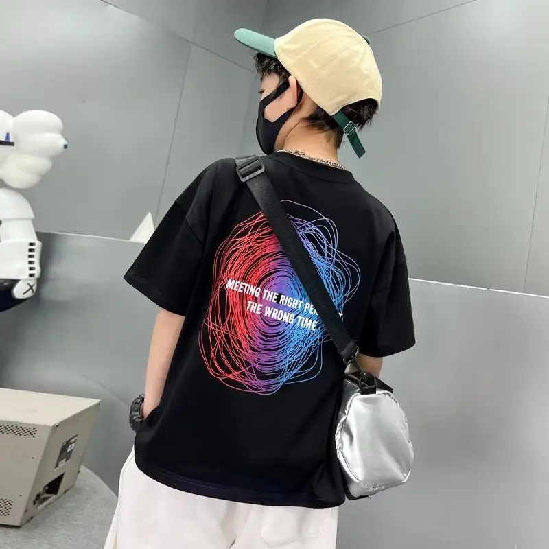 

Literary Loose Trendy T-shirt Children's Clothing Casual Round Neck Unisex New Summer Simple Fashion Five-quarter Sleeves