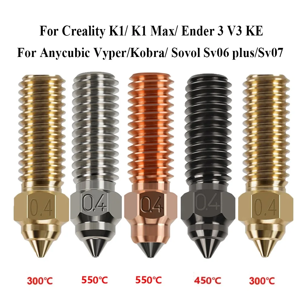 Nozzle For Creality K1 Max Ender 3 V3 KE CR-M4 Bimetal Plated Copper Hard Steel Brass Vyper Kobra Sovol SV06 plus/SV07